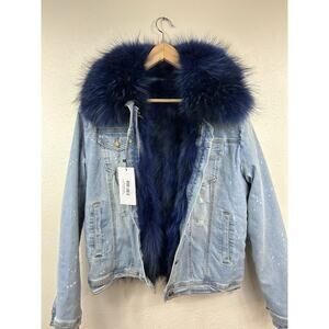 Denim Jacket Removable Genuine Fur Lining & Collar Women’s L NWT Lola + The Boys